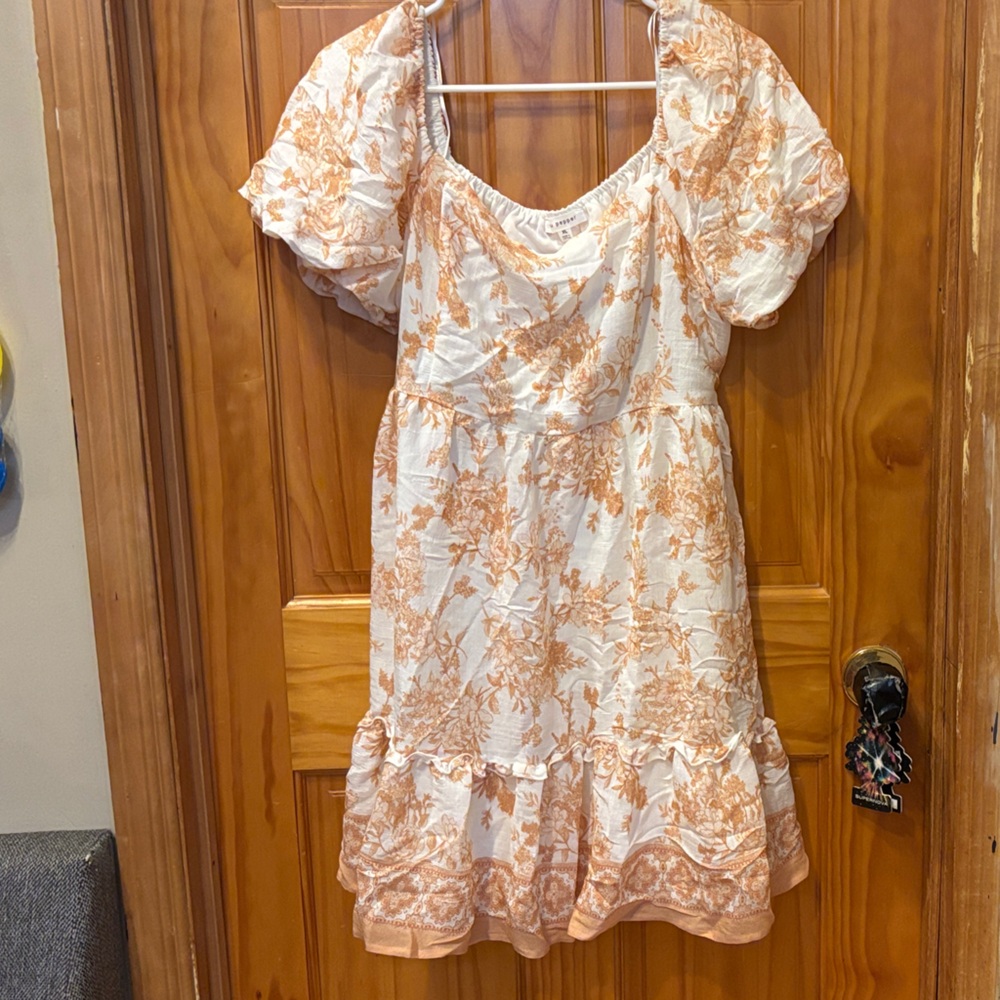 Blu Pepper White and Orange Floral Dress